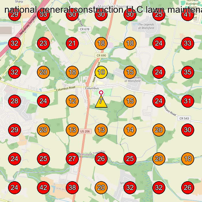national general construction LLC lawn maintenance GeoGrid visibility map for Lawn Care Service in Fairless Hills